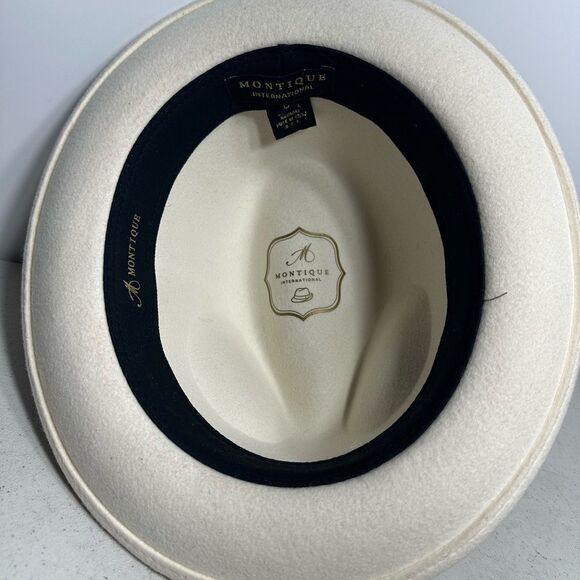 Montique White Color 2 1/2 Inch Wide Brim Wool Felt Hat SZ L PN 114874 - Picture 4 of 7